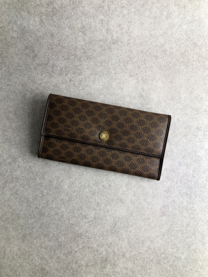 CELINE Macadam Blason Long Wallet Brown Vintage czwcxy