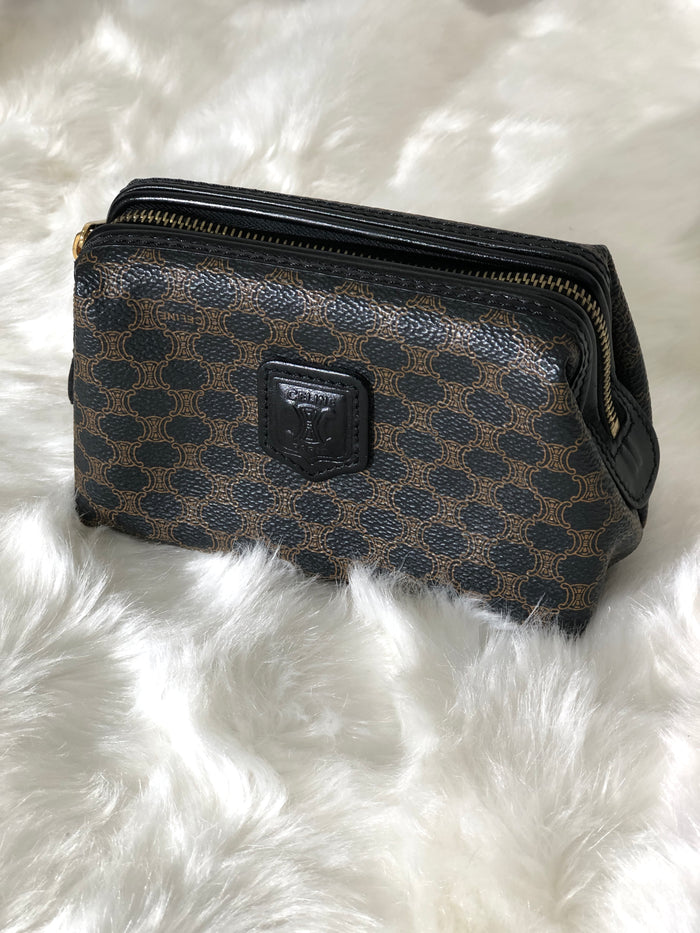 CELINE Macadam Blason PVC Leather Pouch Black Vintage irfd6i