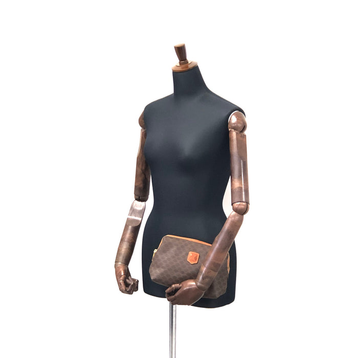 CELINE Macadam Blason  PVC Leather Pouch Brown Vintage vnsihf