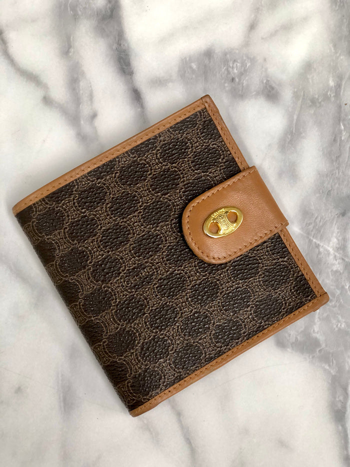 CELINE Macadam Blason Triomphe Compact Wallet Brown Accessory Vintage Old celine xwbf2c