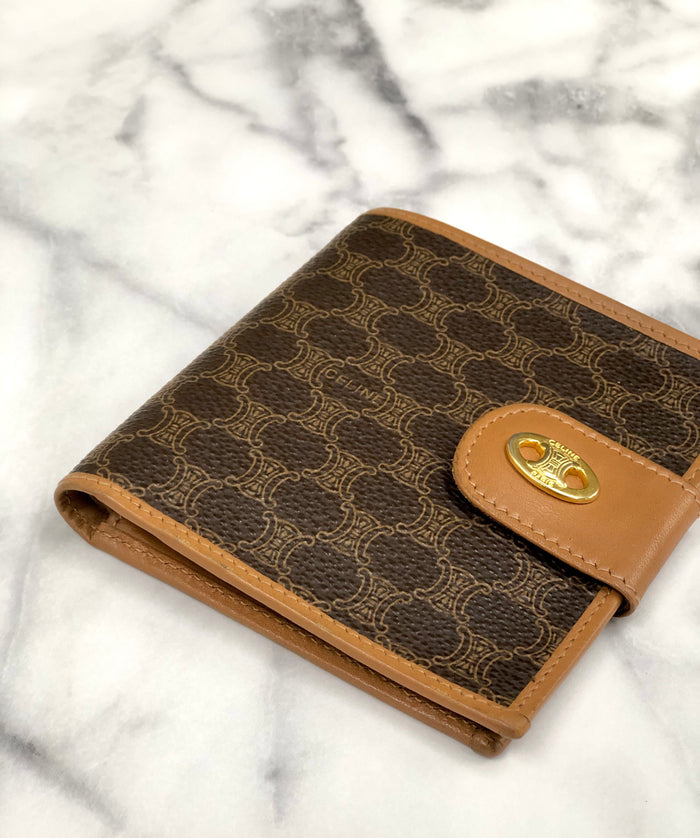 CELINE Macadam Blason Triomphe Compact Wallet Brown Accessory Vintage Old celine xwbf2c