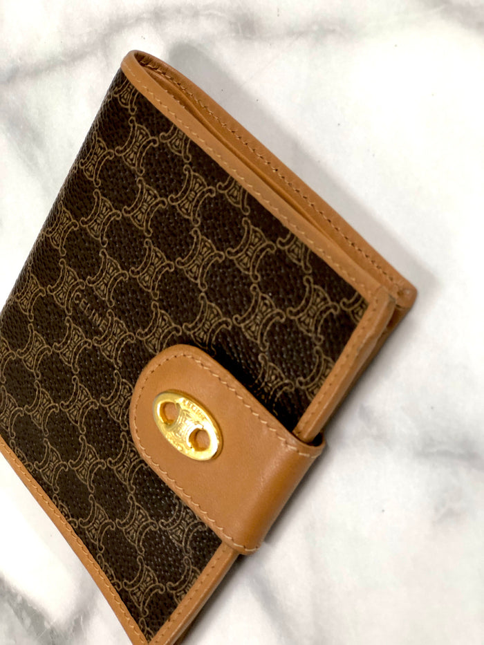 CELINE Macadam Blason Triomphe Compact Wallet Brown Accessory Vintage Old celine xwbf2c