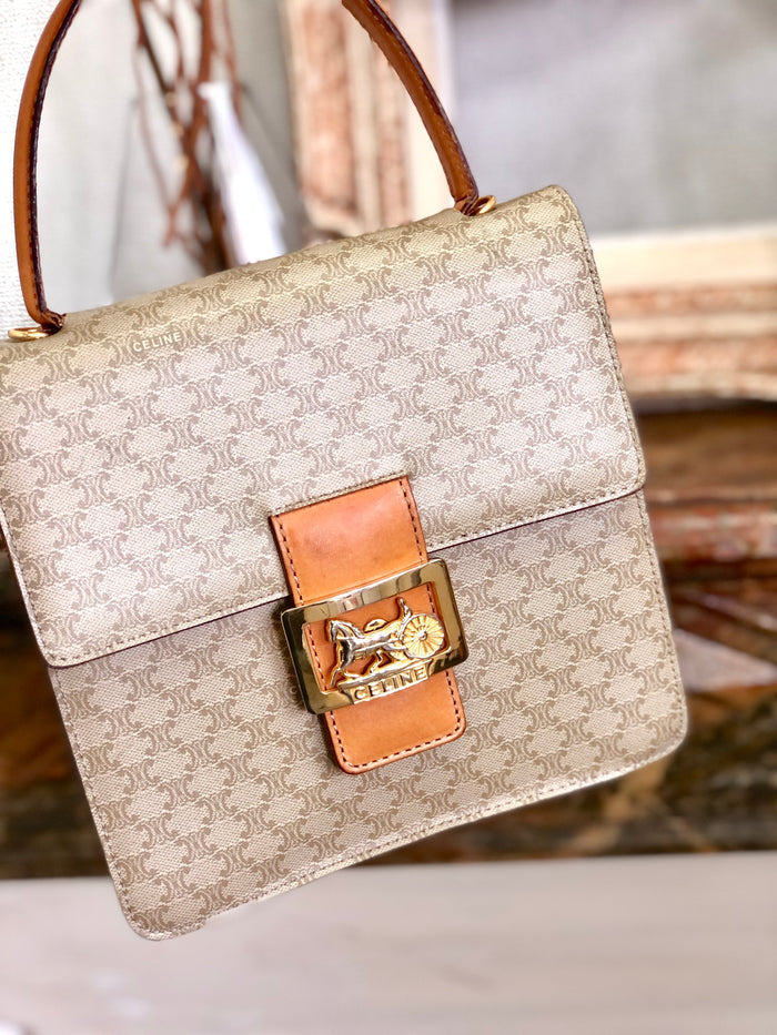 CELINE Macadam Horse Carriage Handbag Beige xktked