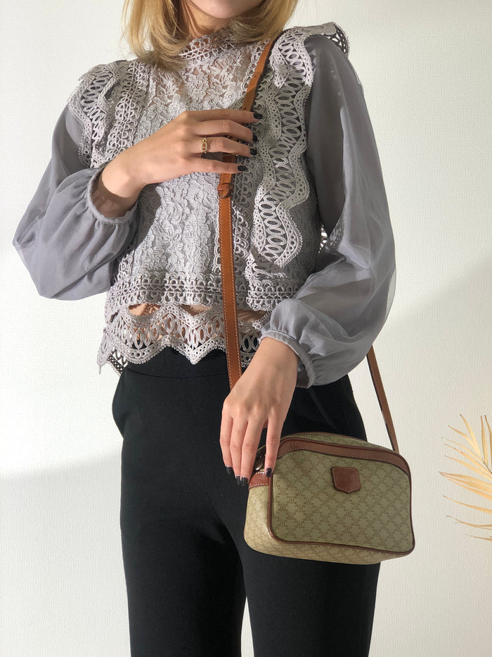 CELINE Macadam Small Shoulder Bag Beige vintage Old Celine fiisr5