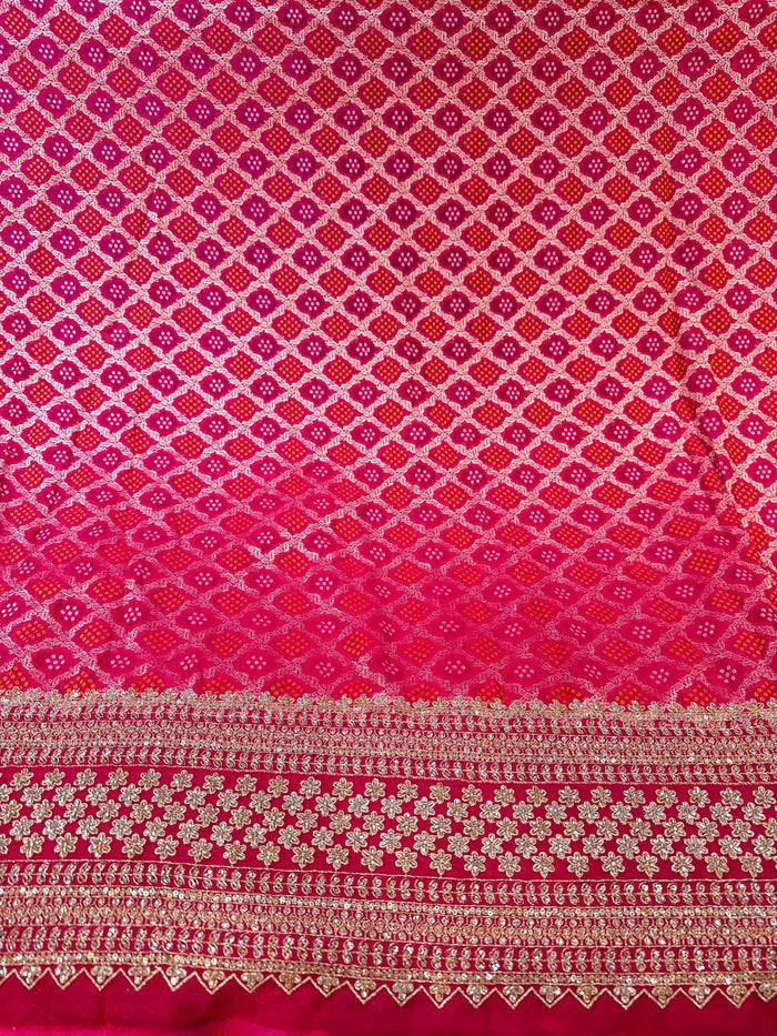 Magenta Georgette Bandhej Jacquard With Handwork Daaman Embroidery 45 inch width