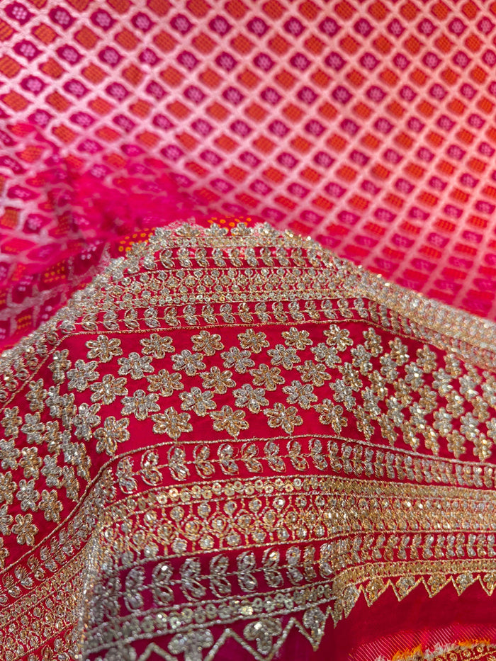 Magenta Georgette Bandhej Jacquard With Handwork Daaman Embroidery 45 inch width