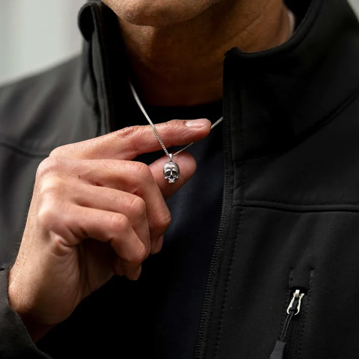 Silver momento mori skull pendant for men