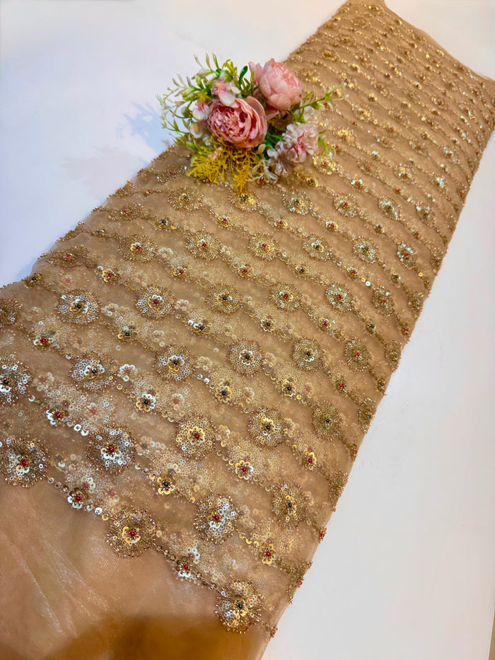 Minjal Beige Handwork Embroidery 44 inch width