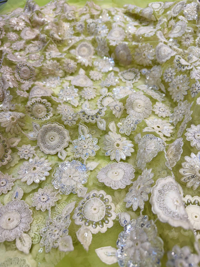 Mint Green Chikankari Net Embroidery 44 inch width