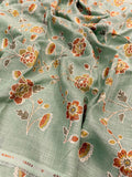 mint Green Linen Floral Embroidery 44 inch width