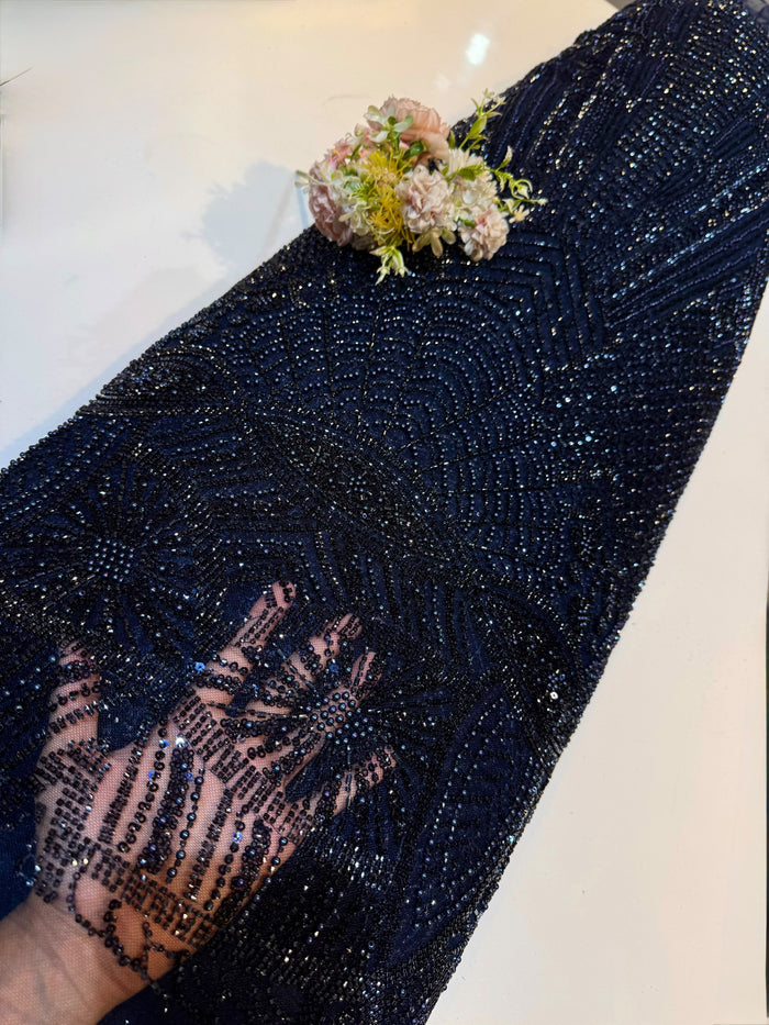 Navy Blue Imported Handwork Net Embroidery 54 inch width
