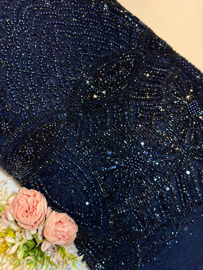 Navy Blue Imported Handwork Net Embroidery 54 inch width