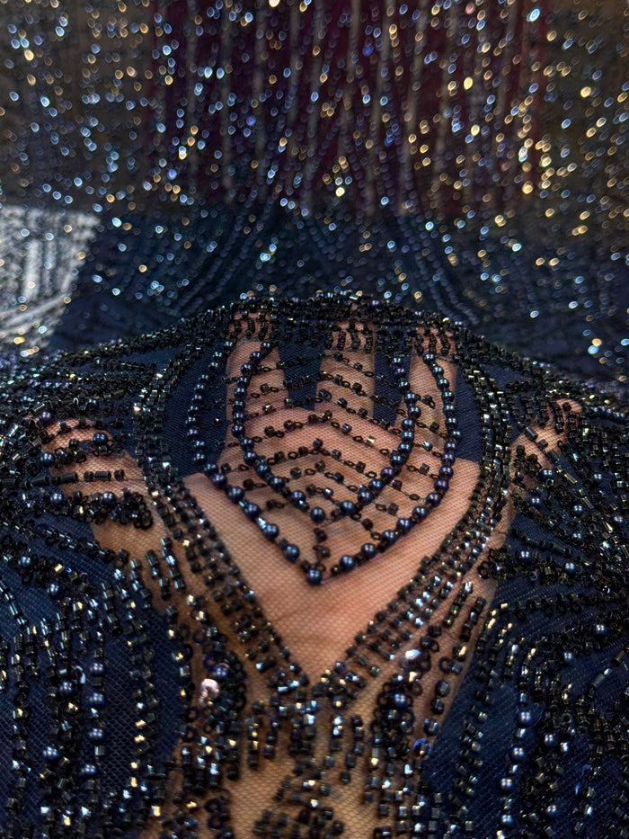 Navy Blue Imported Handwork Net Embroidery 54 inch width