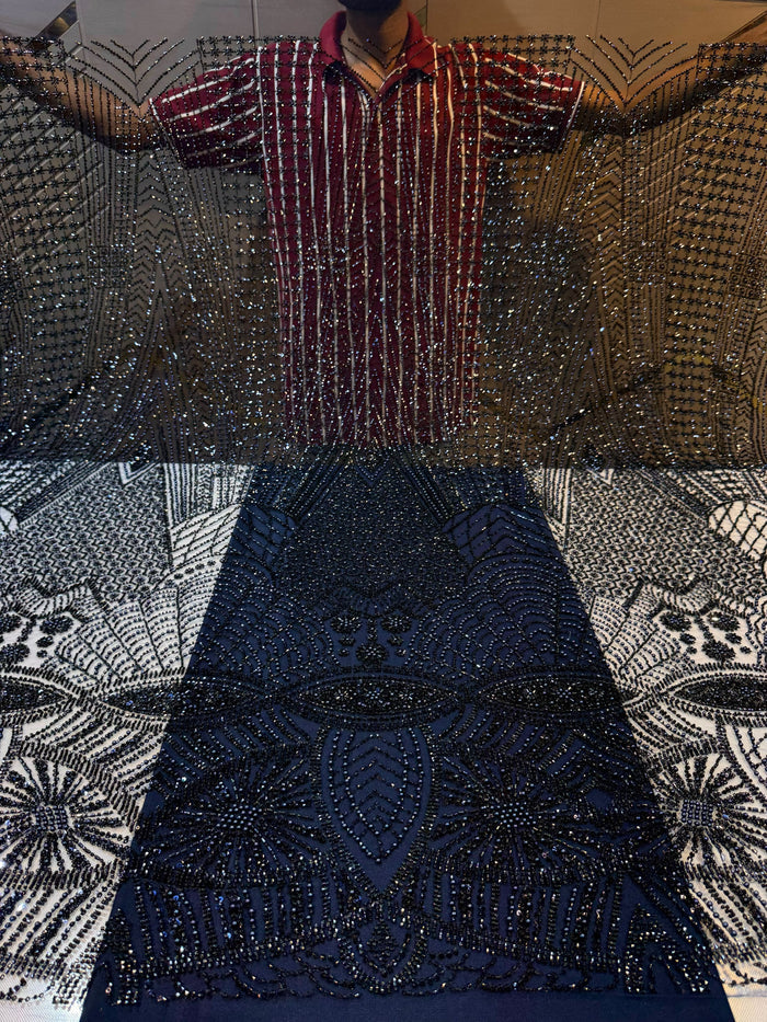 Navy Blue Imported Handwork Net Embroidery 54 inch width
