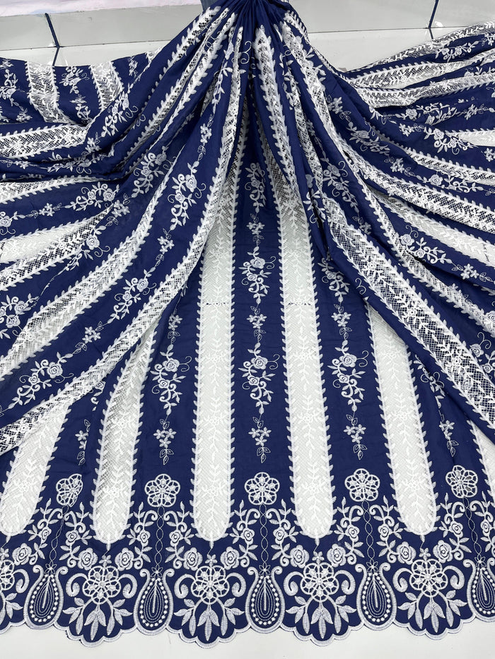Navy Blue Rayon Cotten Cutwork Embroidery Daaman Design 48 inch width
