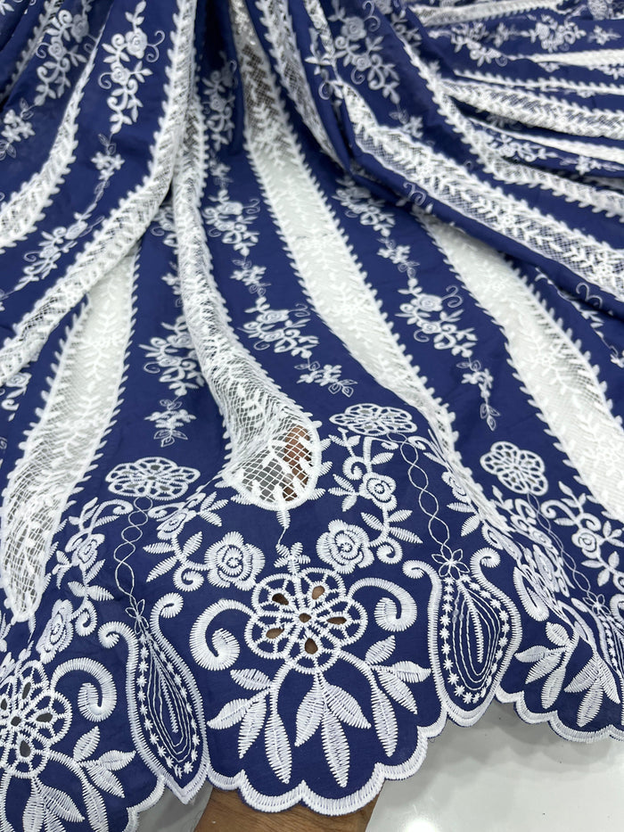 Navy Blue Rayon Cotten Cutwork Embroidery Daaman Design 48 inch width