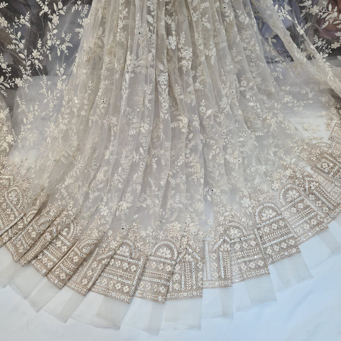 Net Chikankari Dyeable Embroidery With   Sequins , Mirror And Threadwork  48 inch width