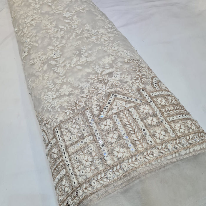 Net Chikankari Dyeable Embroidery With   Sequins , Mirror And Threadwork  48 inch width