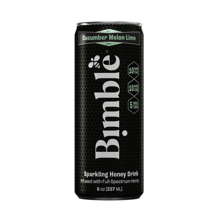 10mg thc Bimble sparkling honey drink can with black and white design on a transparent background