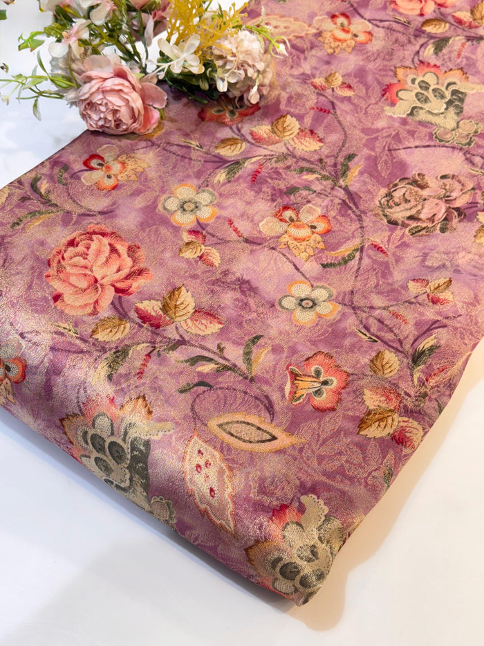 Onion Pink Floral Jacquard With Print 44 inch width