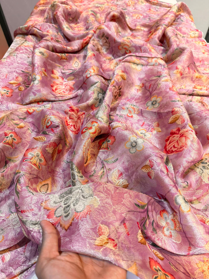 Onion Pink Floral Jacquard With Print 44 inch width