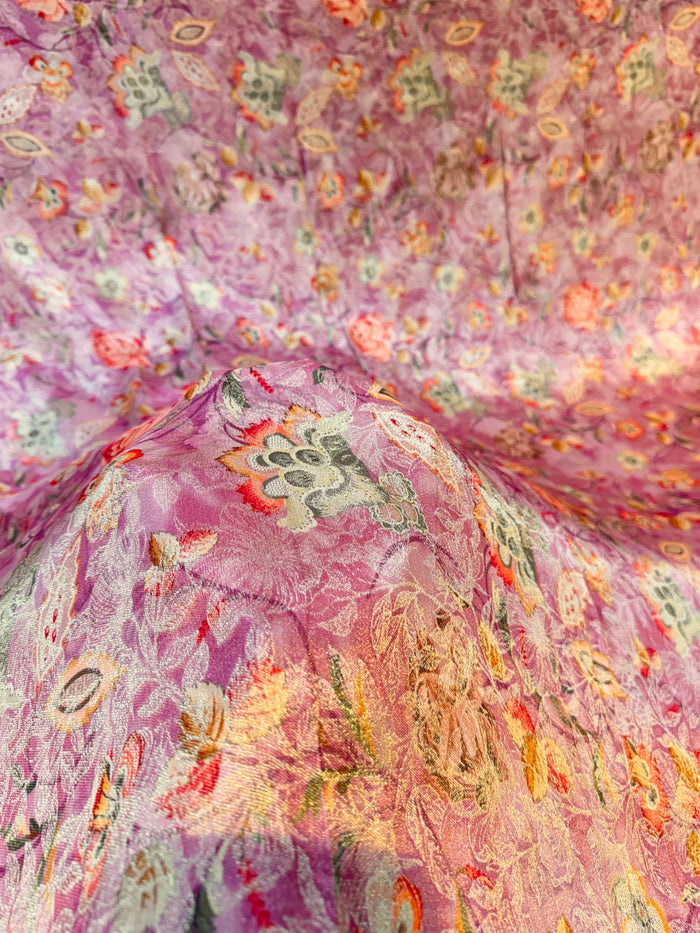 Onion Pink Floral Jacquard With Print 44 inch width