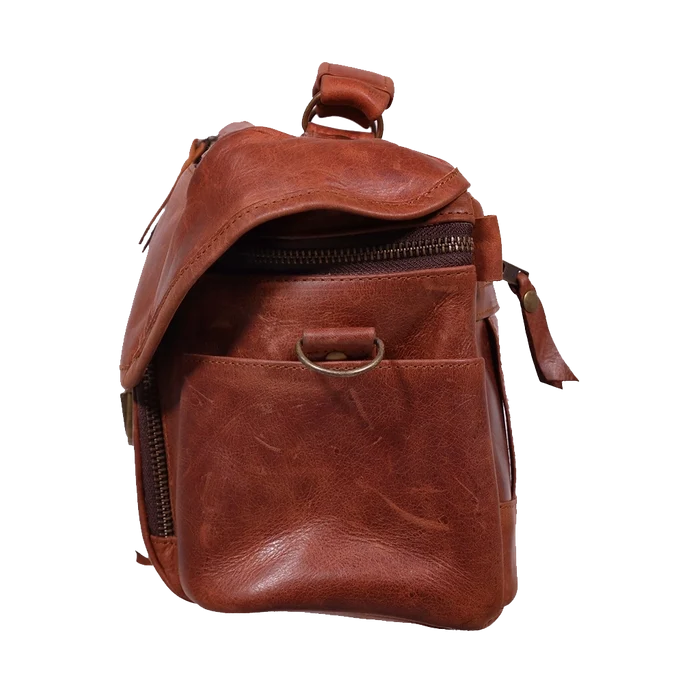 Orms Leather Camera Shoulder Bag (Saddle Brown, Small)