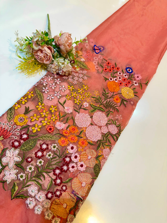 Pink Kiara Organza Thread and Zari Embroidery With Daaman Design (Shade-600 More) (P)