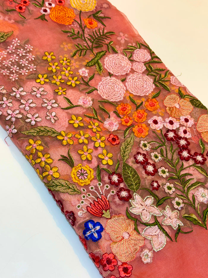 Pink Kiara Organza Thread and Zari Embroidery With Daaman Design (Shade-600 More) (P)