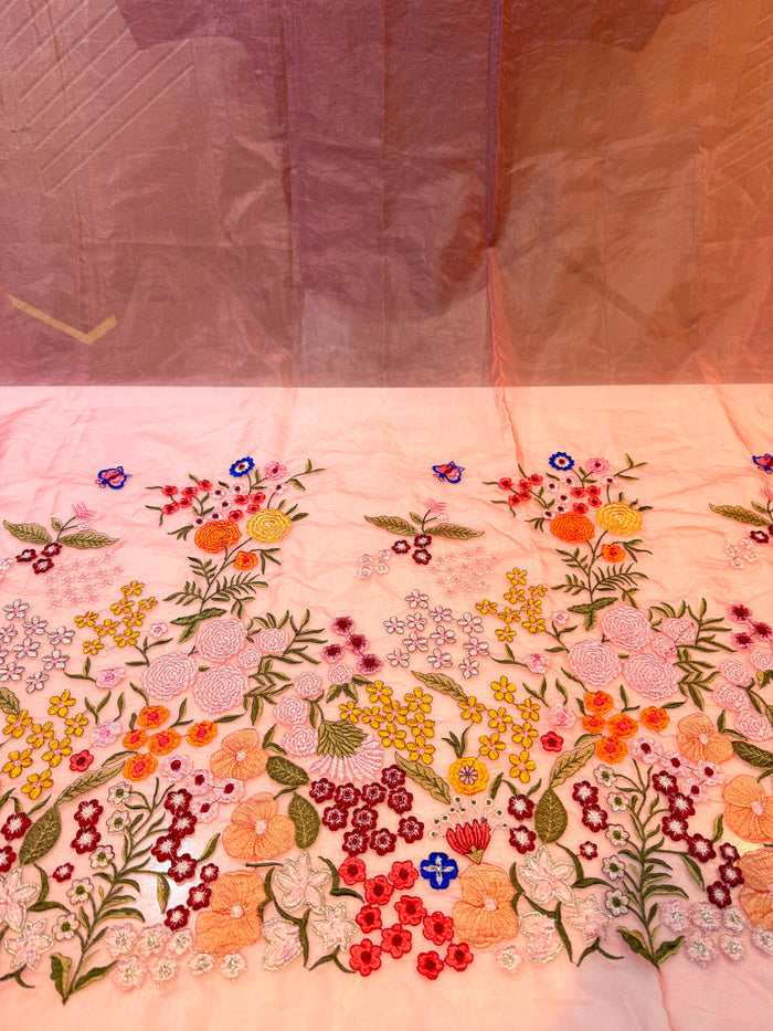 Pink Kiara Organza Thread and Zari Embroidery With Daaman Design (Shade-600 More) (P)