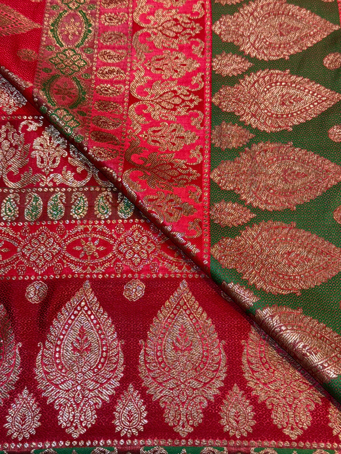 (Precut of 1.15 Meter) Red Pure Banarasi Silk Brocades Ancient Pattern 44 inch Width (P)
