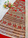 (Precut of 1.50 Meter) Red Georgette Sequins Embroidery With Heavy Daaman 50 Inch Width