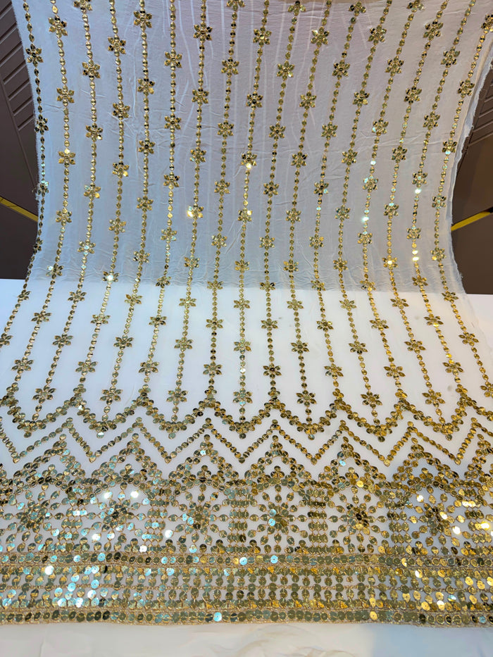 (Precut of 1.85 Meter) White Pure Viscose Georgette  Embroidery 44 inch width