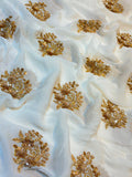 (Precut of 3 Meter)  Pure Chinon Embroidery Boota Design 44 inch width Dyeable