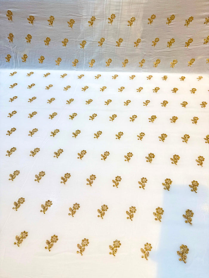 (Precut of 4.5 Meter) White Pure Viscose Georgette Booti Embroidery 44 inch width