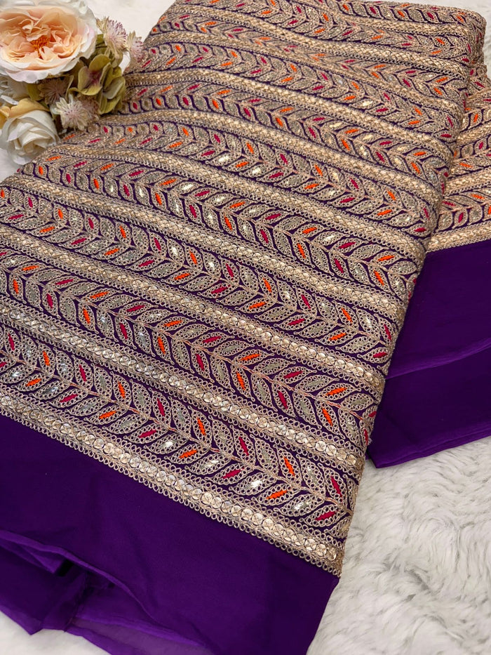 Purple Georgette Stripe Embroidery 44 inch width