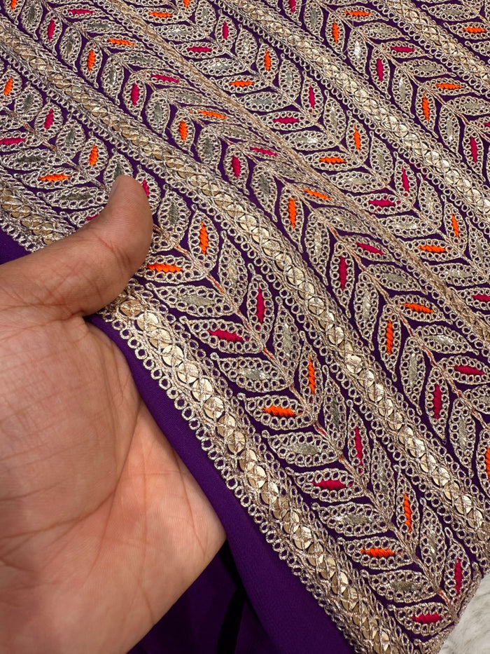 Purple Georgette Stripe Embroidery 44 inch width