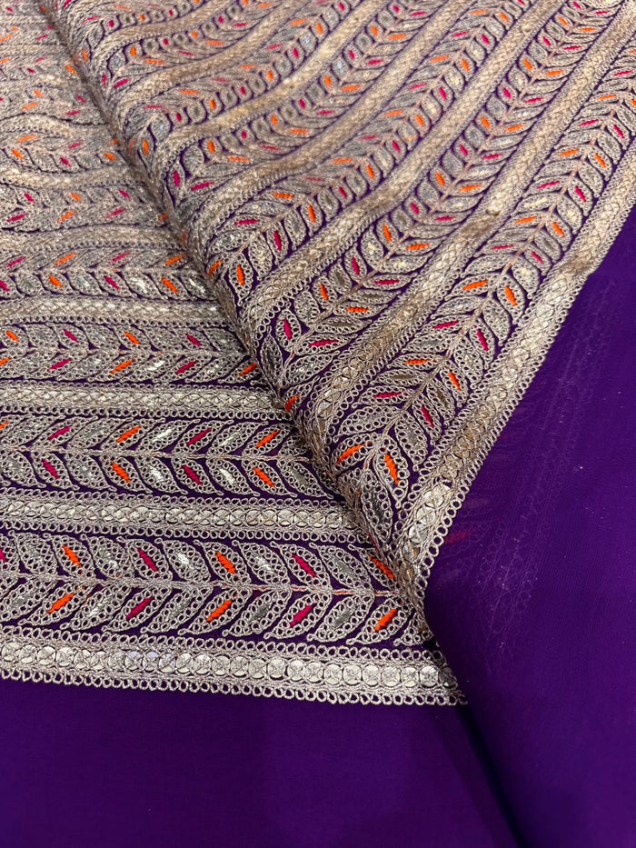 Purple Georgette Stripe Embroidery 44 inch width