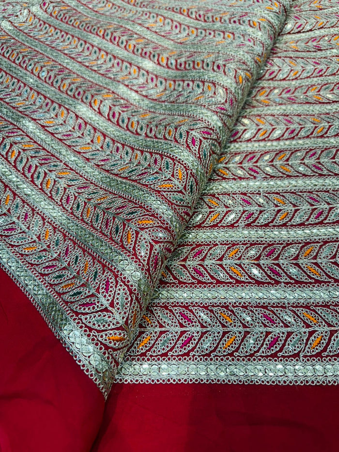 Red Georgette Stripe Embroidery 44 inch width