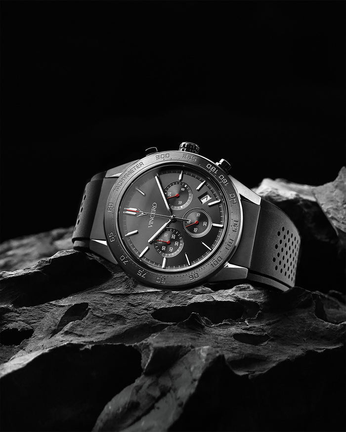 Rogue Black Silicone Strap Gunmetal Watch Face Gunmetal Case Clasp White and Red Accents