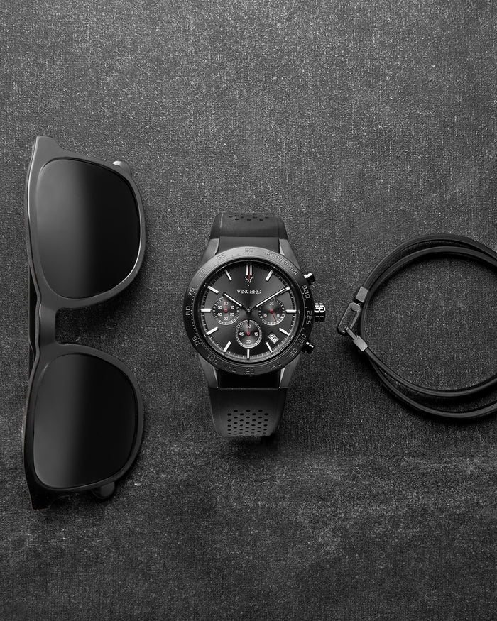 Rogue Black Silicone Strap Gunmetal Watch Face Gunmetal Case Clasp White and Red Accents