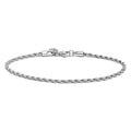 Silver rope chain bracelet on a white background