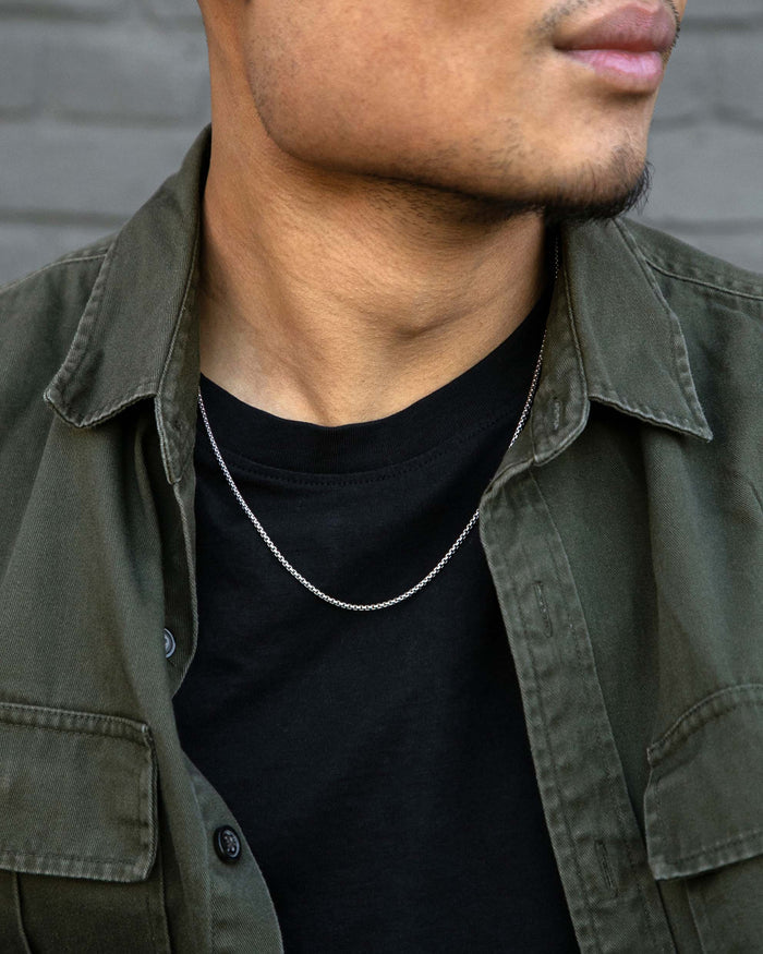 Men's Luxury Silver Box Chain Necklace with Parrot Clasp