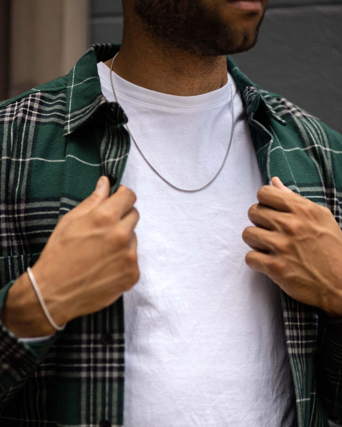 Men's Luxury Silver Box Chain Necklace with Parrot Clasp