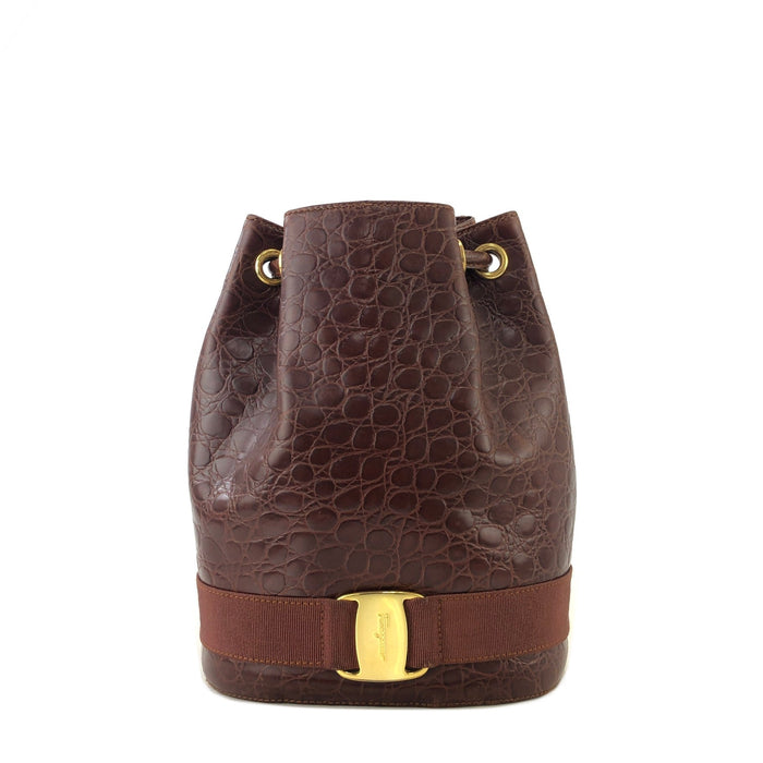 Salvatore Ferragamo Crocodile Embossed brown backpack 76zhn3