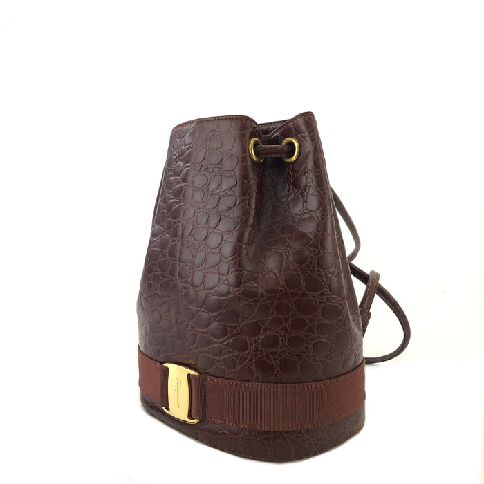 Salvatore Ferragamo Crocodile Embossed brown backpack 76zhn3
