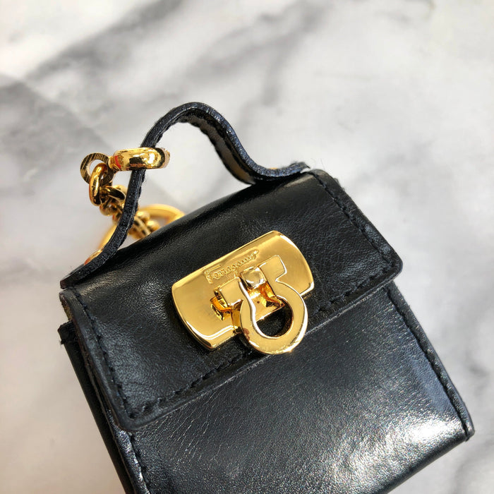 Salvatore Ferragamo Gancini Bag Charm Keychain Black Vintage ccs7ab