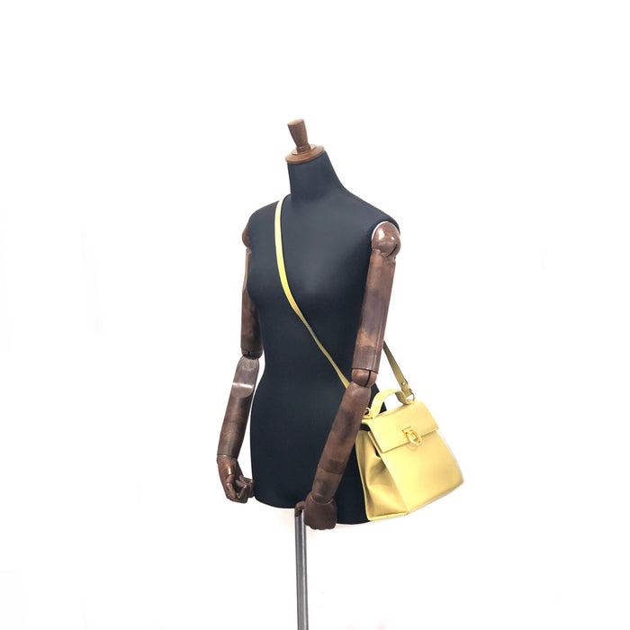 Salvatore Ferragamo Gancini Leather 2way Shoulderbag Handbag Beige Vintage Old yellow ei4hpe