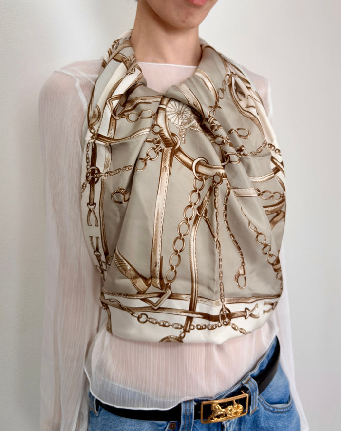 CELINE Silk Scarf Gray×White Vintage n5252j