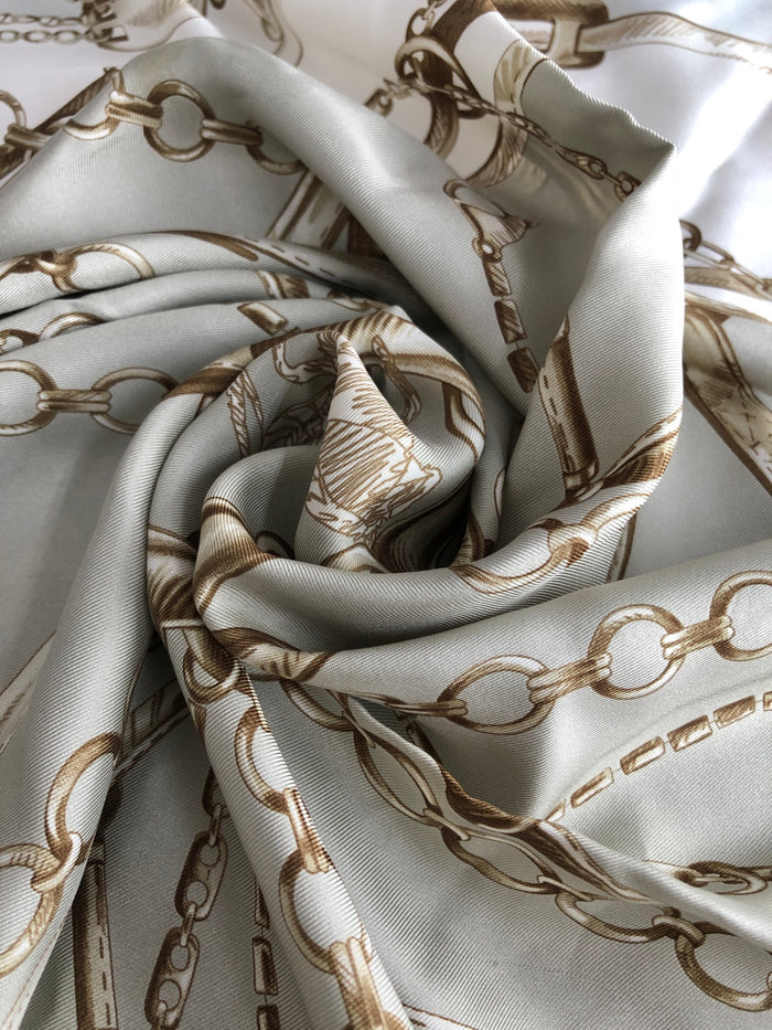 CELINE Silk Scarf Gray×White Vintage n5252j